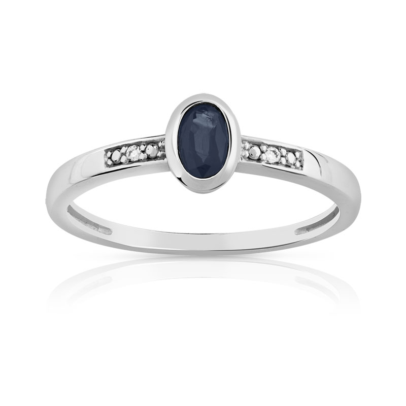 Bague or 375 blanc saphir et diamant - vue 1 Bague or 375 blanc saphir et diamant - vue 1