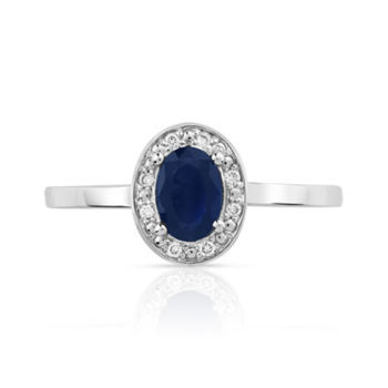 Bague or 375 blanc saphir ovale et diamants