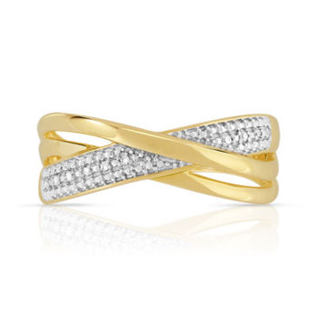 Bague or 375 2 tons entrelacée diamants