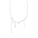 Collier or 375 blanc perle de culture de Chine et cristal