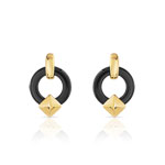 Boucles d&rsquo;oreilles or 375 jaune c&eacute;ramique noire