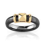 Bague or 375 jaune c&eacute;ramique noire