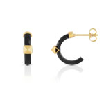 Boucles d&rsquo;oreilles or 375 jaune c&eacute;ramique noire