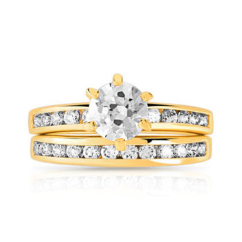 Ensemble de 2 bagues plaqué or zirconias