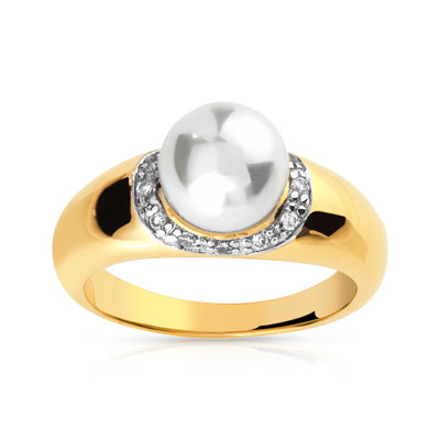 Bague plaqué or 2 tons perle de culture et zirconia