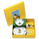 Coffret b&eacute;b&eacute; 6 pi&egrave;ces porcelaine inox