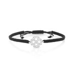 Bracelet argent 925 zirconia cordon nylon noir