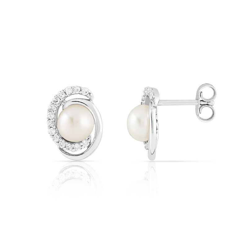 Boucles d'oreilles argent 925 perles de culture de Chine et zirconias - vue D1