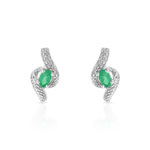 Boucles d'oreilles or 750 blanc émeraude et diamant