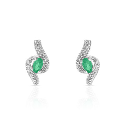 Boucles d'oreilles or 750 blanc émeraude et diamant