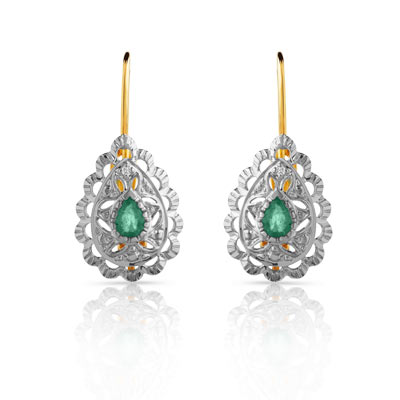 Boucles d'oreilles or 750 2 tons émeraude et diamant