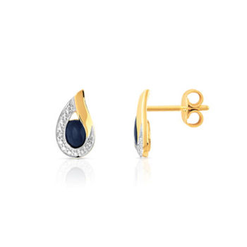Boucles d'oreilles or 750 2 tons goutte saphirs et diamants