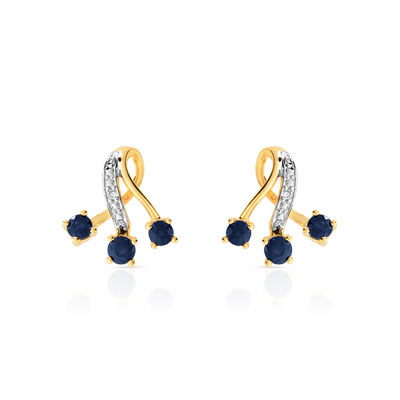 Boucles d'oreilles or 750 2 tons saphir et diamant