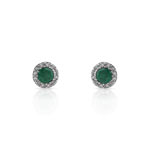 Boucles d&rsquo;oreilles or 750 blanc &eacute;meraude et diamant