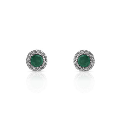 Boucles d'oreilles or 750 blanc émeraude et diamant