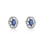 Boucles d'oreilles or 750 blanc saphir et diamant