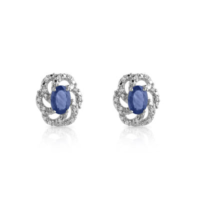 Boucles d'oreilles or 750 blanc saphir et diamant