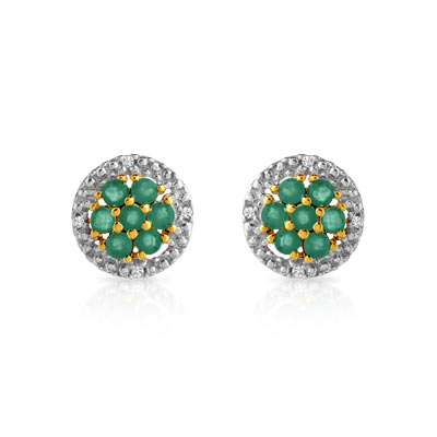 Boucles d'oreilles or 750 2 tons émeraude et diamant