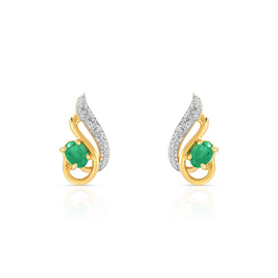 Boucles d'oreilles or 750 2 tons émeraude et diamant