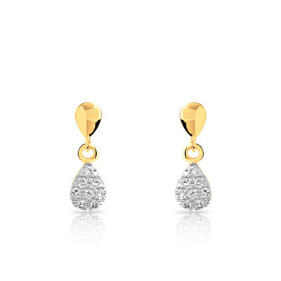 Boucles d'oreilles or 750 2 tons diamant