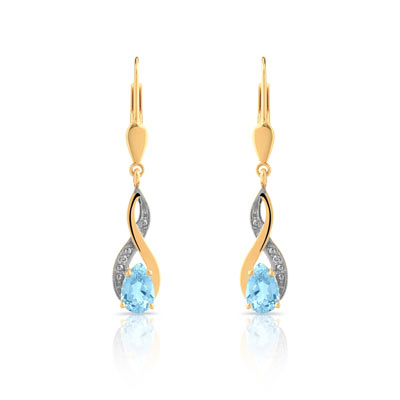 Pendants or 750 2 tons topaze bleue traitée diamant