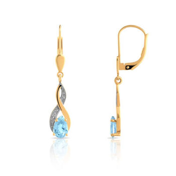 Boucles d'oreilles or 750 2 tons dormeuses topazes bleues traitées taille poire et diamants