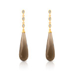 Boucles d&rsquo;oreilles or 750 2 tons quartz fum&eacute; et diamant
