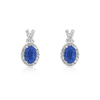 Boucles d'oreilles or 750 blanc saphir et diamant