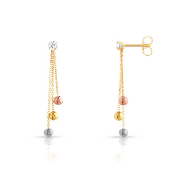 Boucles d'oreilles 3 ors 750 pendants boules zirconias