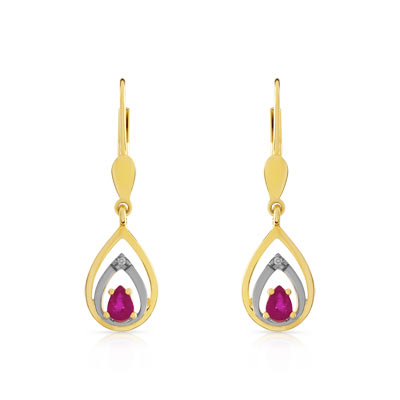 Boucles d'oreilles or 750 2 tons rubis et diamant