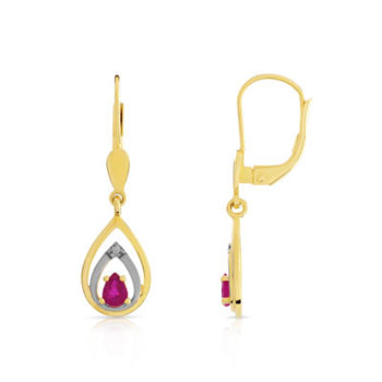 Boucles d'oreilles or 750 2 tons dormeuses rubis taille poire et diamants