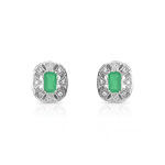 Boucles d&rsquo;oreilles or 750 blanc &eacute;meraude diamant