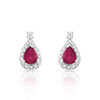 Boucles d'oreilles or 750 blanc dormeuses rubis taille poire et diamants - vue V1