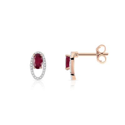Boucles d'oreilles or 750 rose rubis et diamant - vue 1