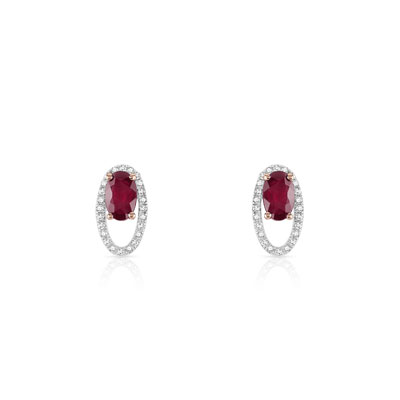 Boucles d'oreilles or 750 rose rubis et diamant - vue D1