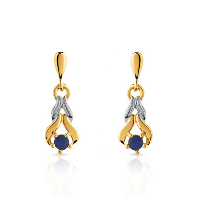 Boucles d'oreilles plaqué or 2 tons saphir