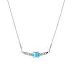 Collier or 750 blanc topaze bleue trait&eacute;e et diamant