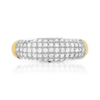 Bague or 375 2 tons bombée zirconias