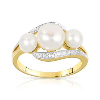 Bague or 375 2 tons perle de culture de chine et diamant