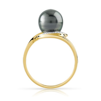 Bague or 375 2 tons perle de culture de Tahiti et diamant