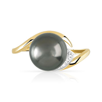 Bague or 375 2 tons perle de culture de Tahiti et diamant