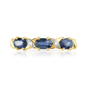 Bague or 375 2 tons saphirs ovales et diamants