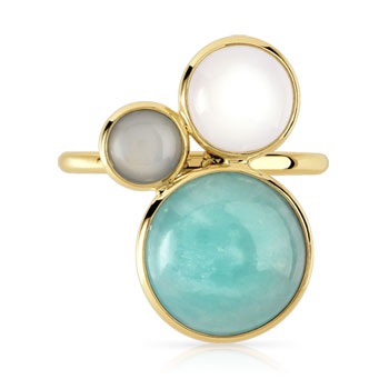 Bague or 375 jaune amazonite et pierre de lune