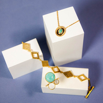 Bague or 375 jaune amazonite et pierre de lune