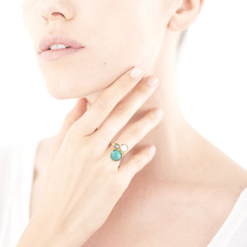 Bague or 375 jaune amazonite et pierre de lune