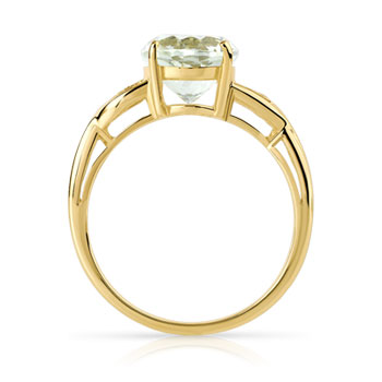 Bague or 375 2 tons quartz vert ovale et diamants