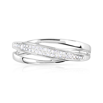 Bague or 375 blanc ajourée diamants