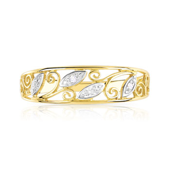 Bague or 375 2 tons ornement diamants