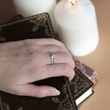 Bague or 375 2 tons coeurs zirconias