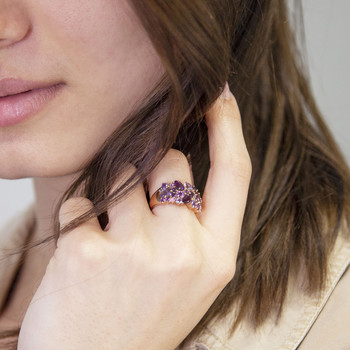 Bague or 375 2 tons pierres précieuses et fines